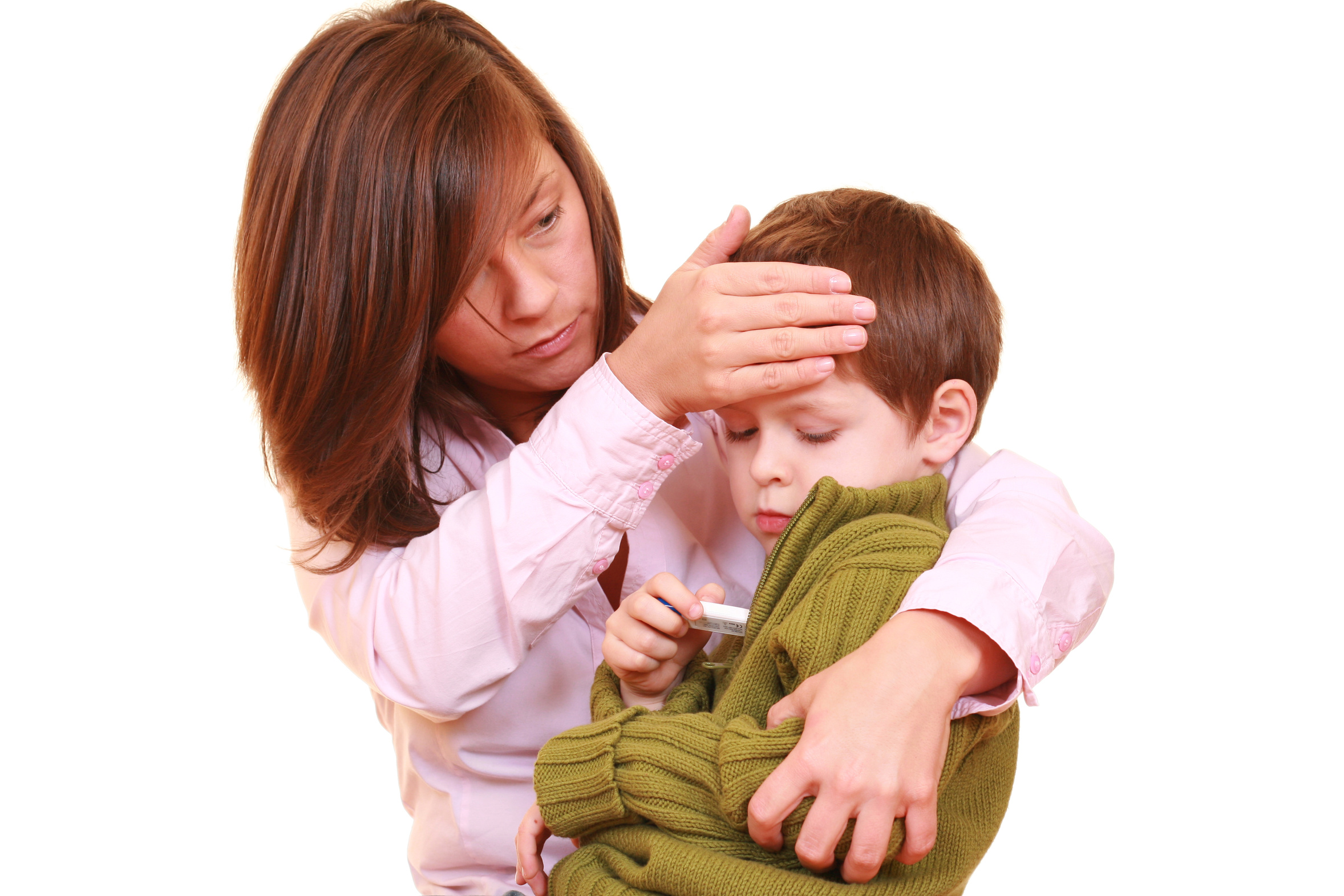 five years old boy and his mother isolated on white