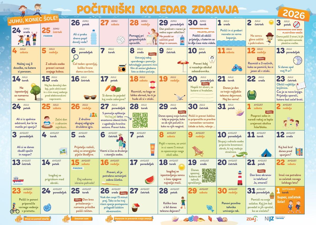 počitniški koledar zdravja za otroke